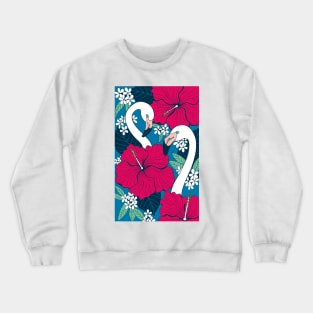 Flamingos and tropical flowers and leaves Crewneck Sweatshirt